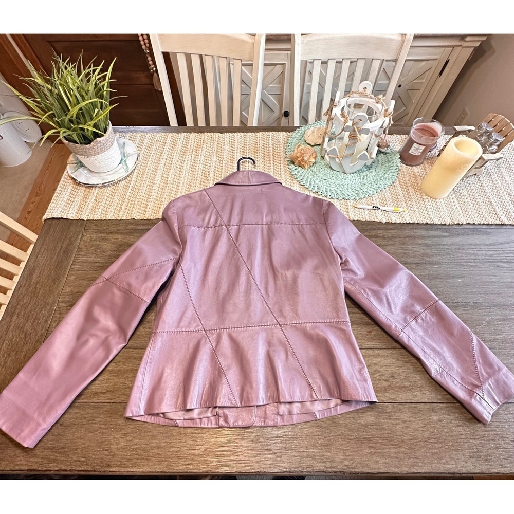 Worth Womens Pastel Purple Genuine Leather Patchwork Button Front Jacket Size 12 - Picture 7 of 12